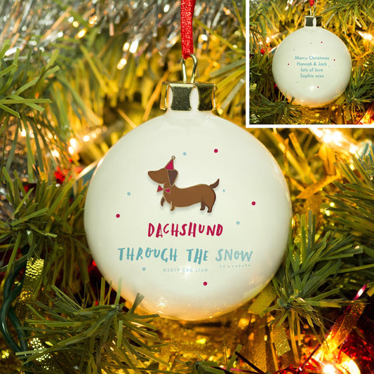 Personalised Dachshund Through The Snow Christmas Bauble