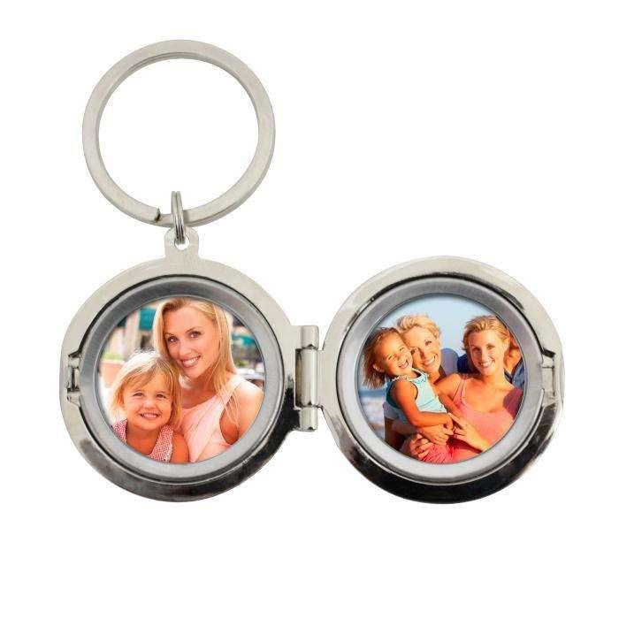 Personalised Heart Motif Round Photo Locket Keyring - Myhappymoments.co.uk