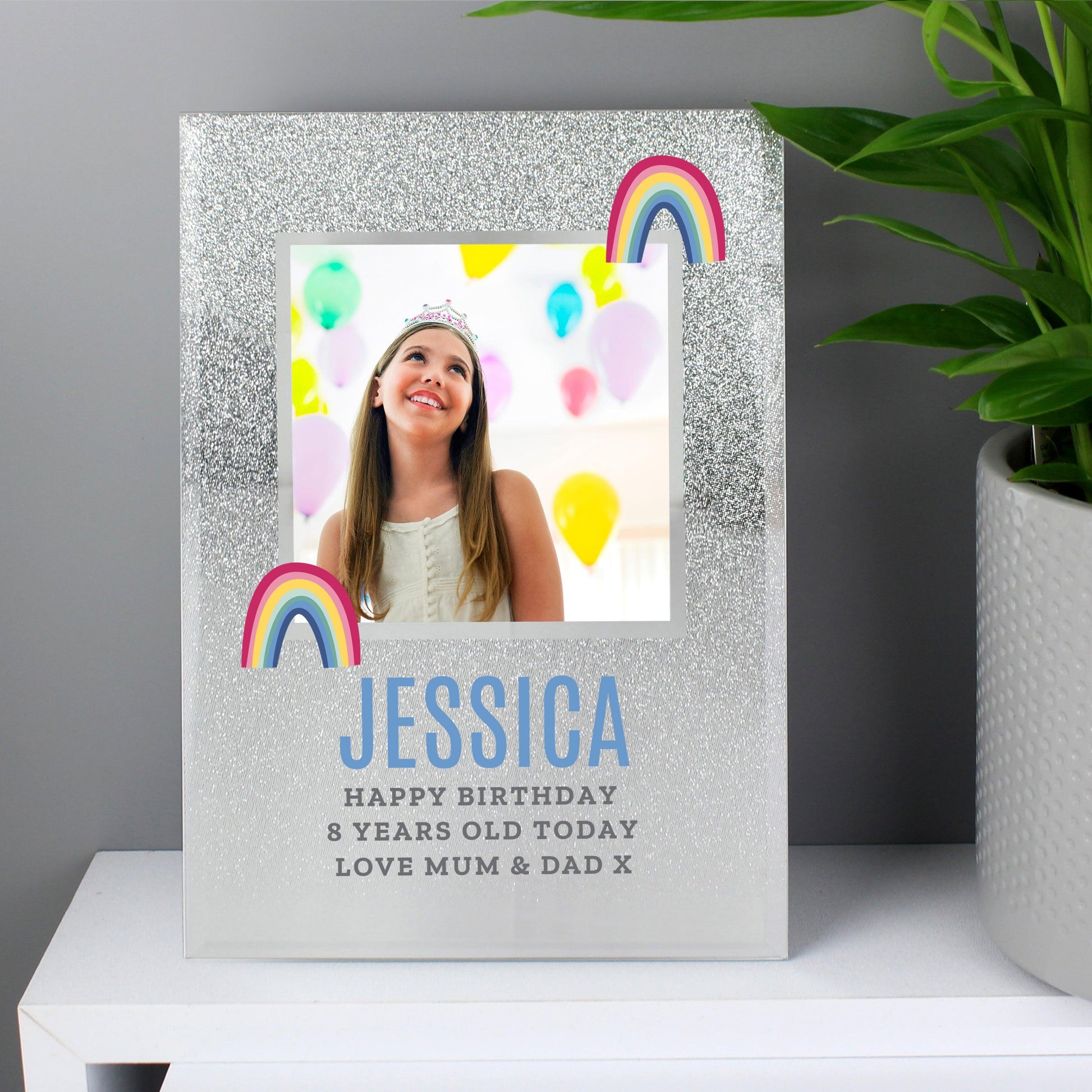 Personalised Rainbow 4x4 Glitter Glass Photo Frame