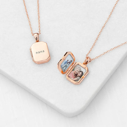 Personalised Rectangular Photo Locket Necklace - Rose Gold Plated