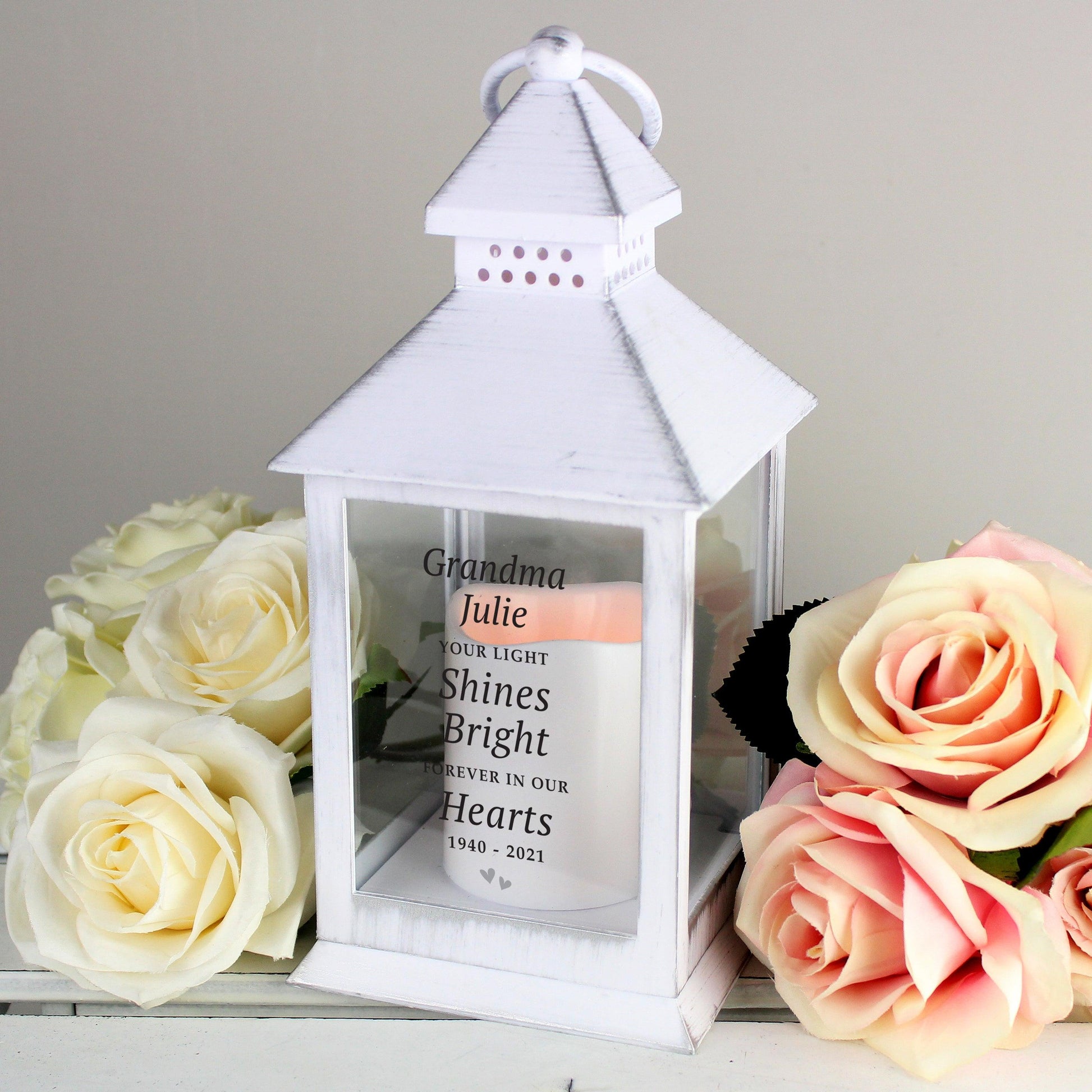 Personalised 'Your Light Shines Bright' Memorial White Lantern