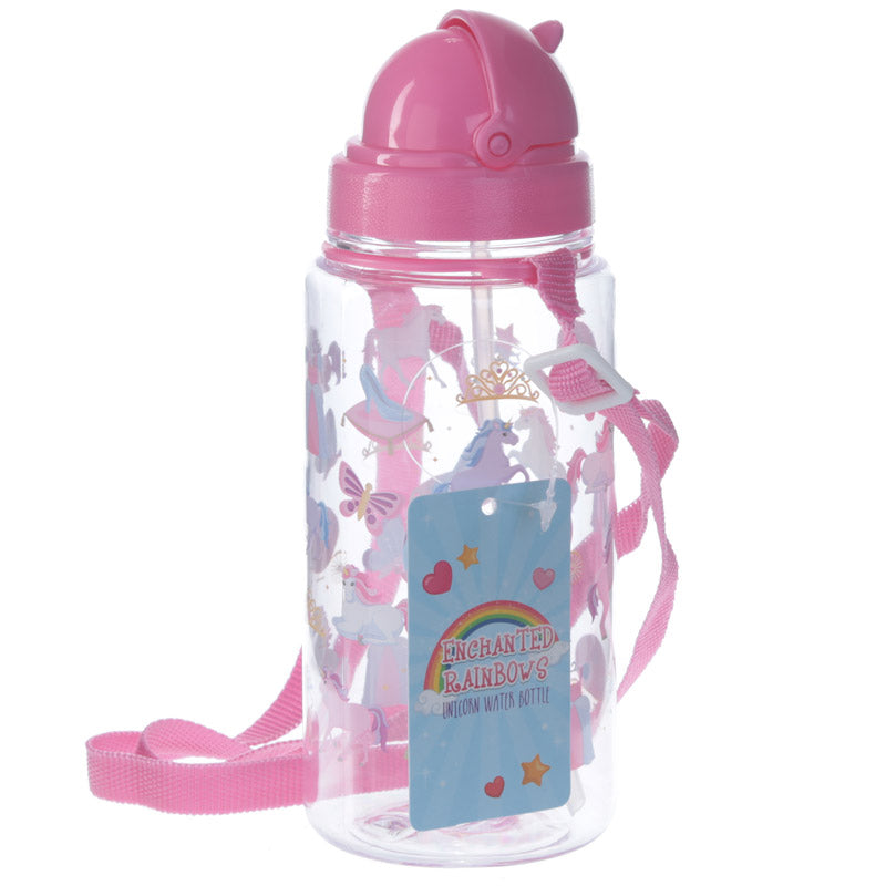 Childrens Unicorn Princess Water Bottle with Straw & String 450ml - Myhappymoments.co.uk