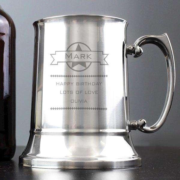 Personalised Diamond Stainless Steel Tankard - Myhappymoments.co.uk