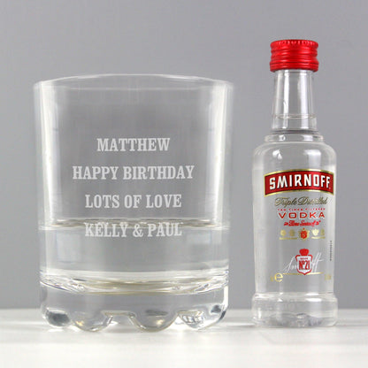 Personalised Tumbler Glass and Smirnoff Vodka Miniature Set