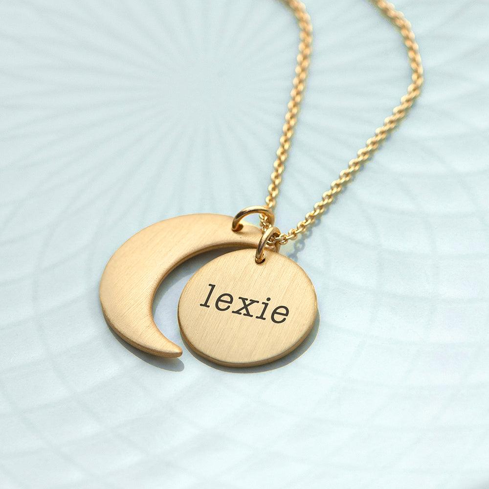 Personalised Matt Gold Moon and Sun Necklace