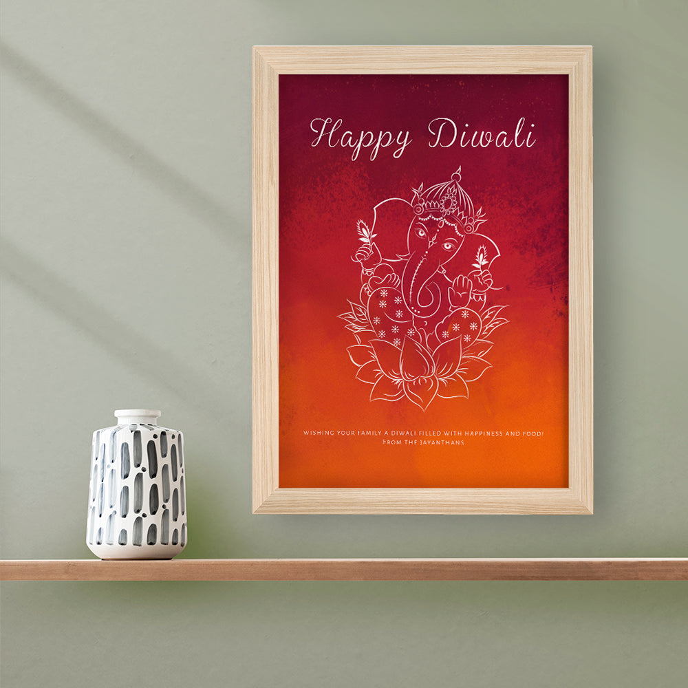 Personalised Diwali Colourful Ganesh Framed Print