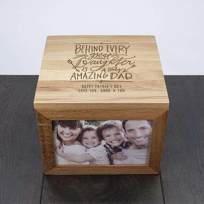 Personalised A Truly Amazing Dad Oak Photo Keepsake Box - Myhappymoments.co.uk