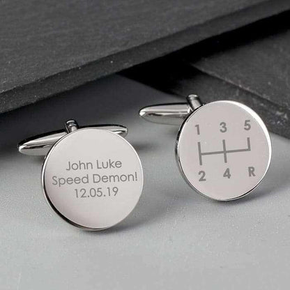 Personalised Gear Stick Round Cufflinks - Myhappymoments.co.uk