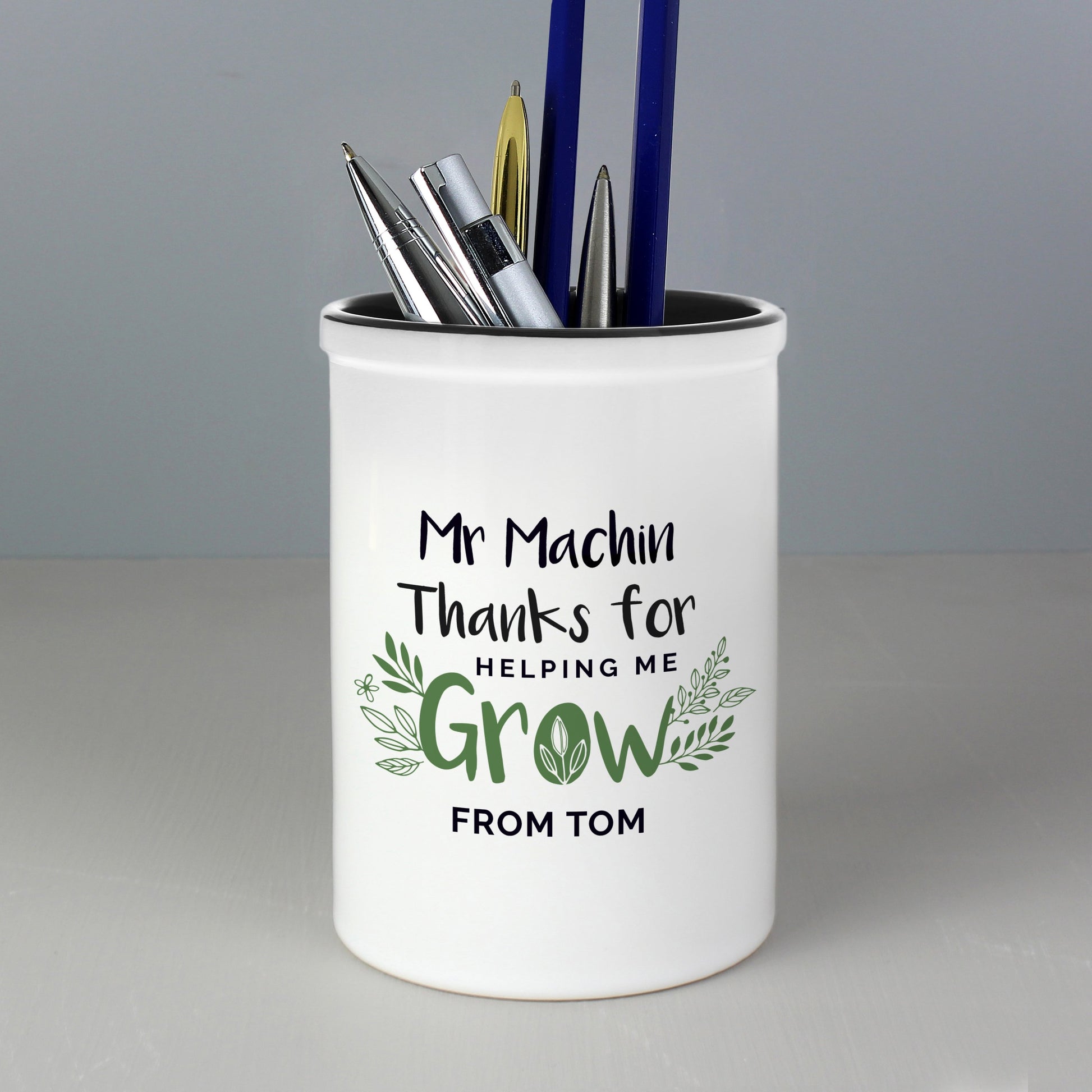 Personalised Thanks For Helping Me Grow Ceramic Stationery Pot