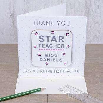 Personalised Star Teacher Coaster Card - Myhappymoments.co.uk