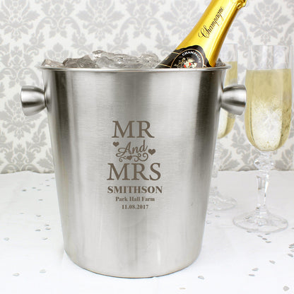 Personalised Mr & Mrs Stainless Steel Ice Bucket