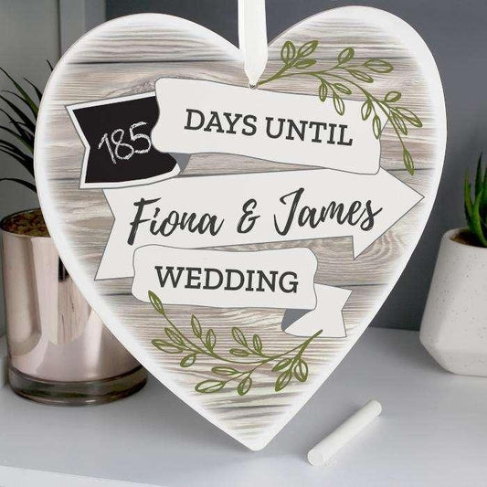 Personalised White Arrow Banner Chalk Wedding Countdown Heart Decoration - Myhappymoments.co.uk