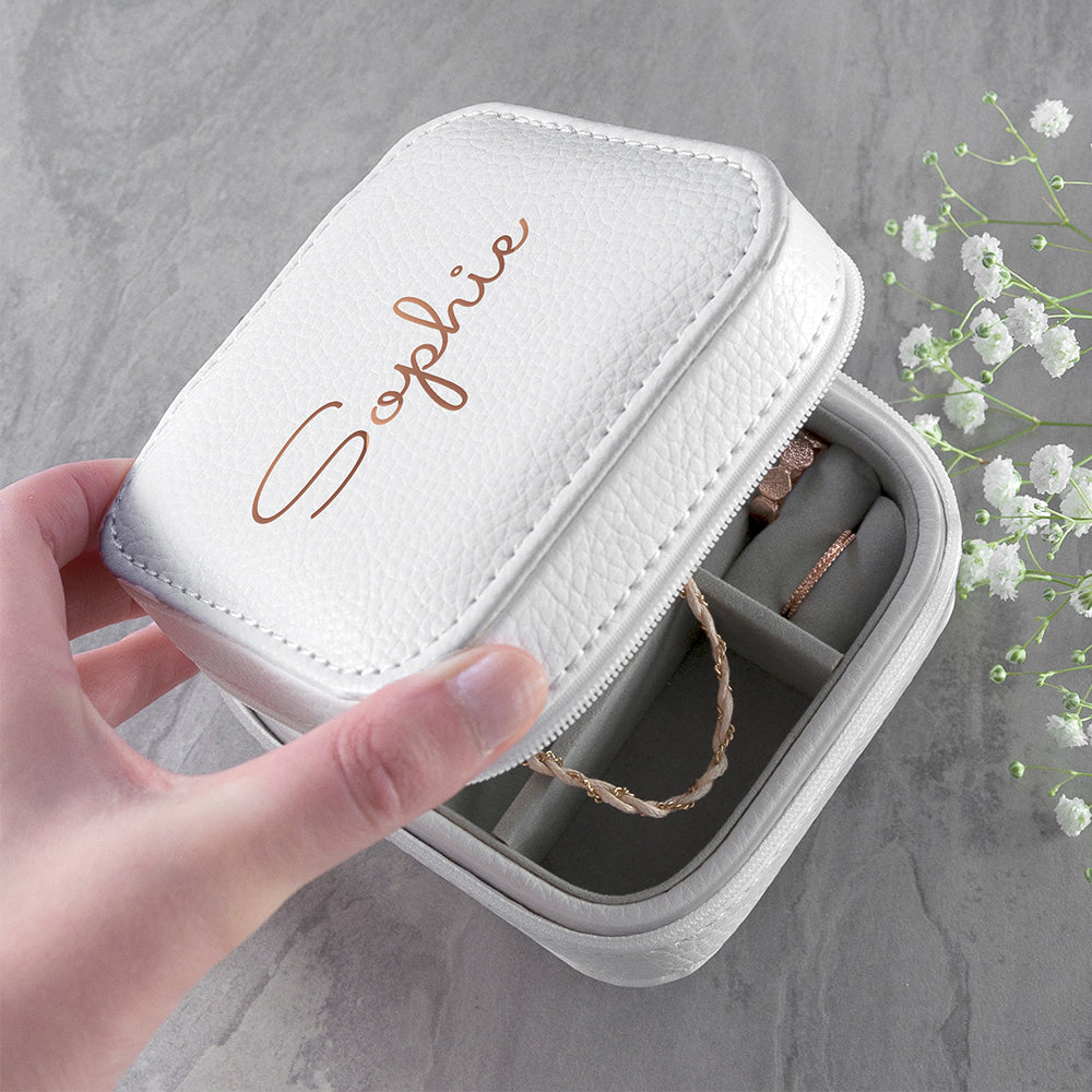 Personalised White Travel Jewellery Case