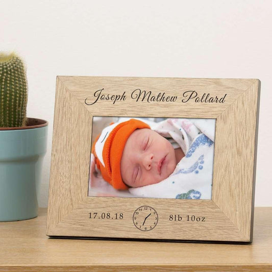 Personalised New Baby Wooden Photo Frame 6x4 - Myhappymoments.co.uk