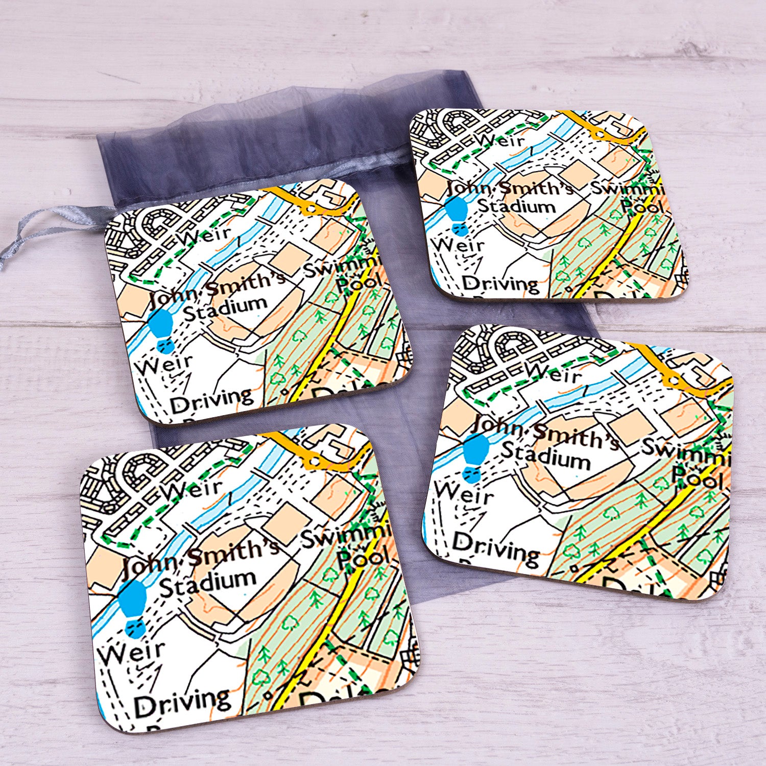 Football Club Stadium Map Set of 4 Coasters