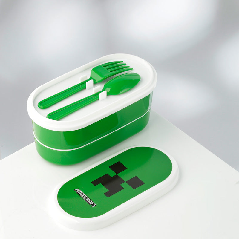 Minecraft Creeper Stacked Bento Box Lunch Box with Fork & Spoon