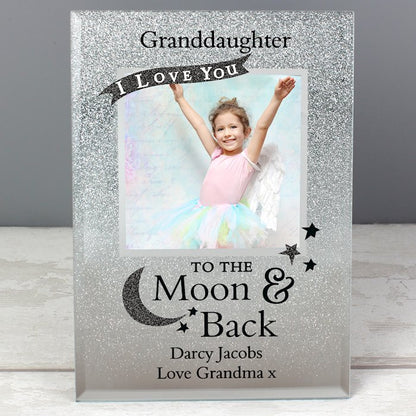 Personalised I Love You To the Moon and Back Glitter Glass Photo Frame 4x4 - Myhappymoments.co.uk