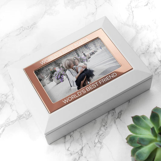 Personalised White & Rose Gold Photo Jewellery Box - Myhappymoments.co.uk