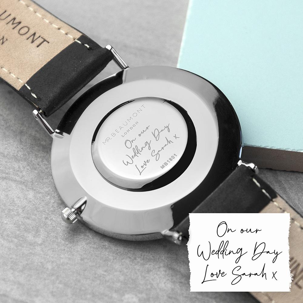 Personalised Handwriting Mens Black Leather Watch