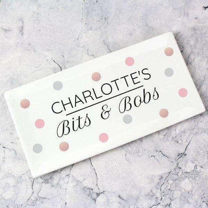 Personalised Spotty Bits & Bobs Ceramic Trinket Tray - Myhappymoments.co.uk