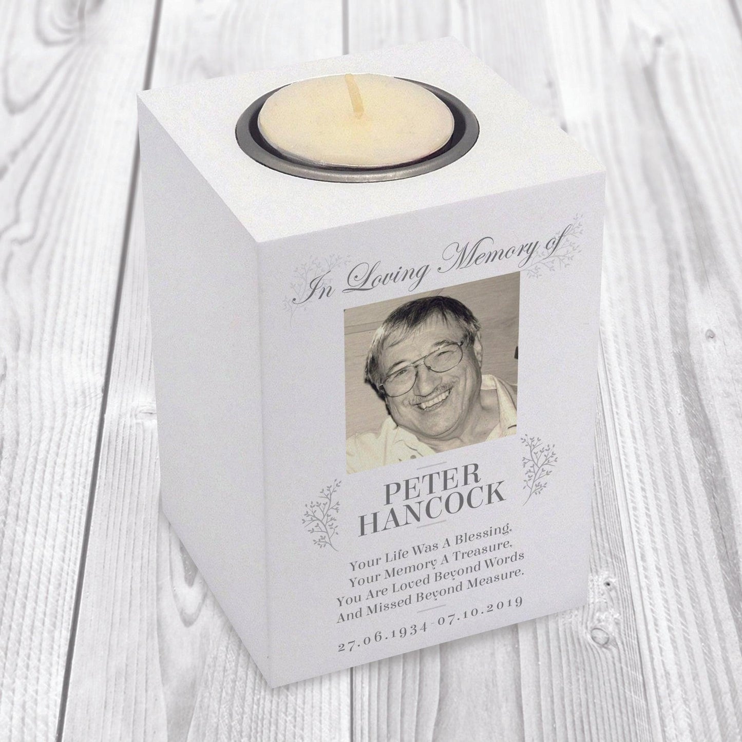 Personalised Photo Memorial Wooden Tea-Light Holder