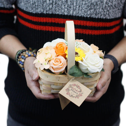 Orange Soap Flower Bouquet in Wicker Basket