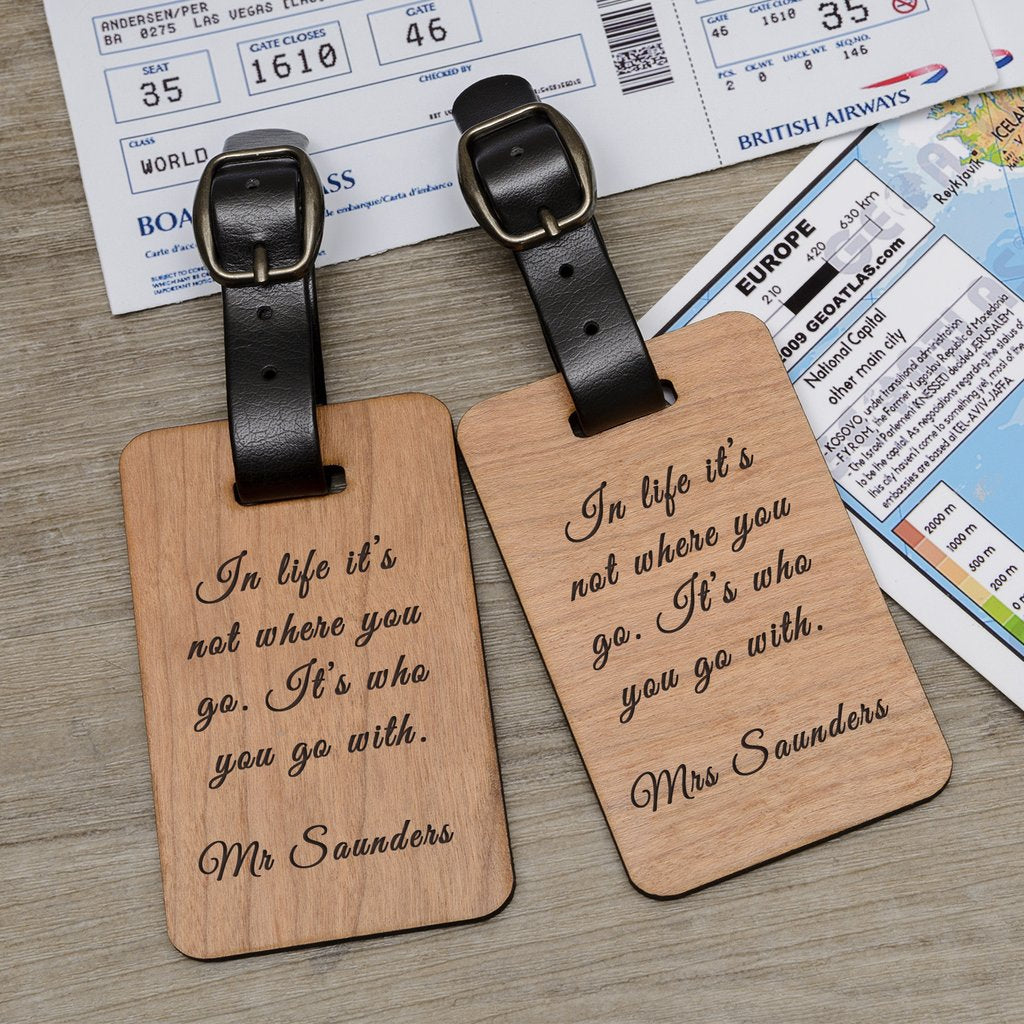 Personalised Pair of Wooden Luggage Tags - Myhappymoments.co.uk