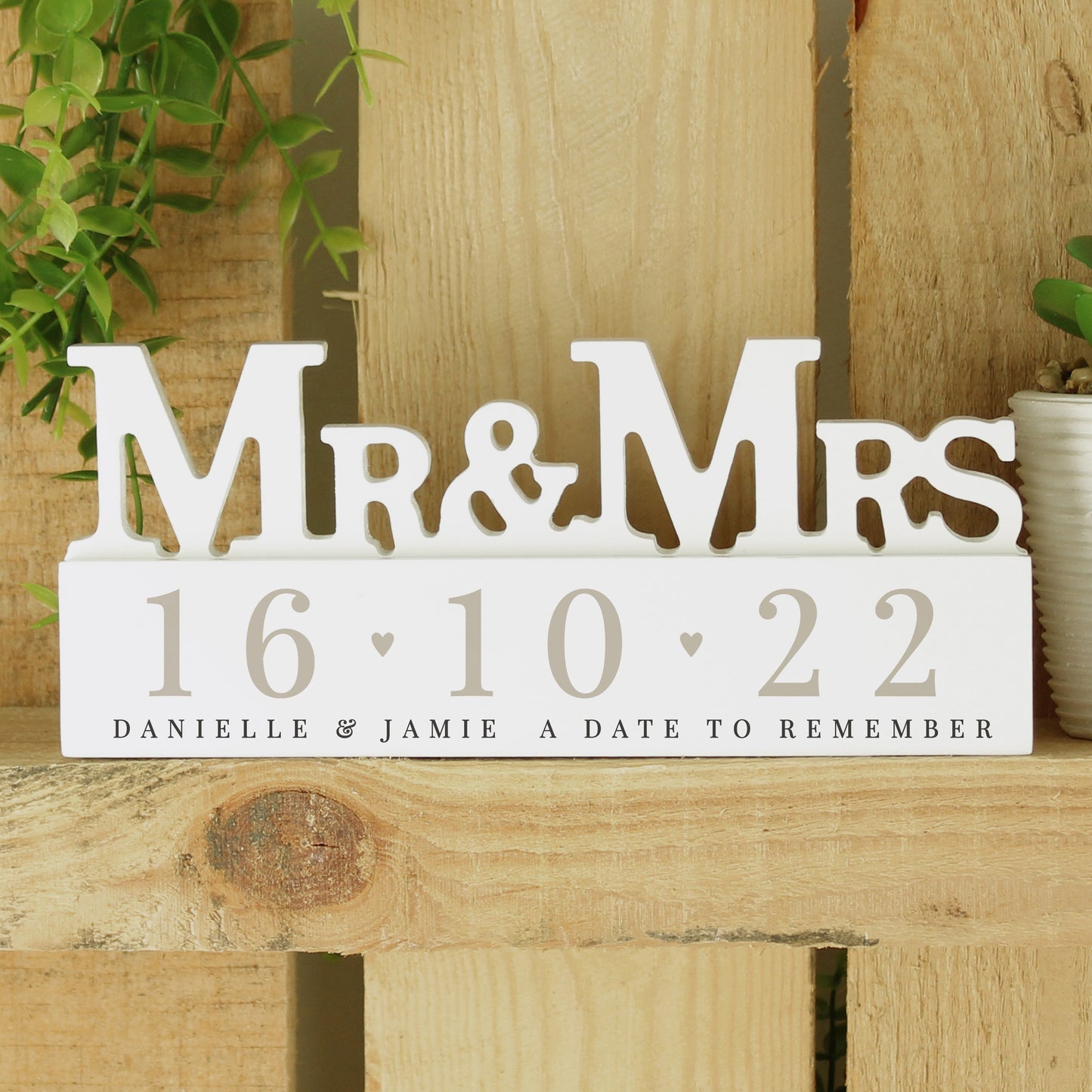 Personalised Date Wooden Mr & Mrs Wedding Ornament