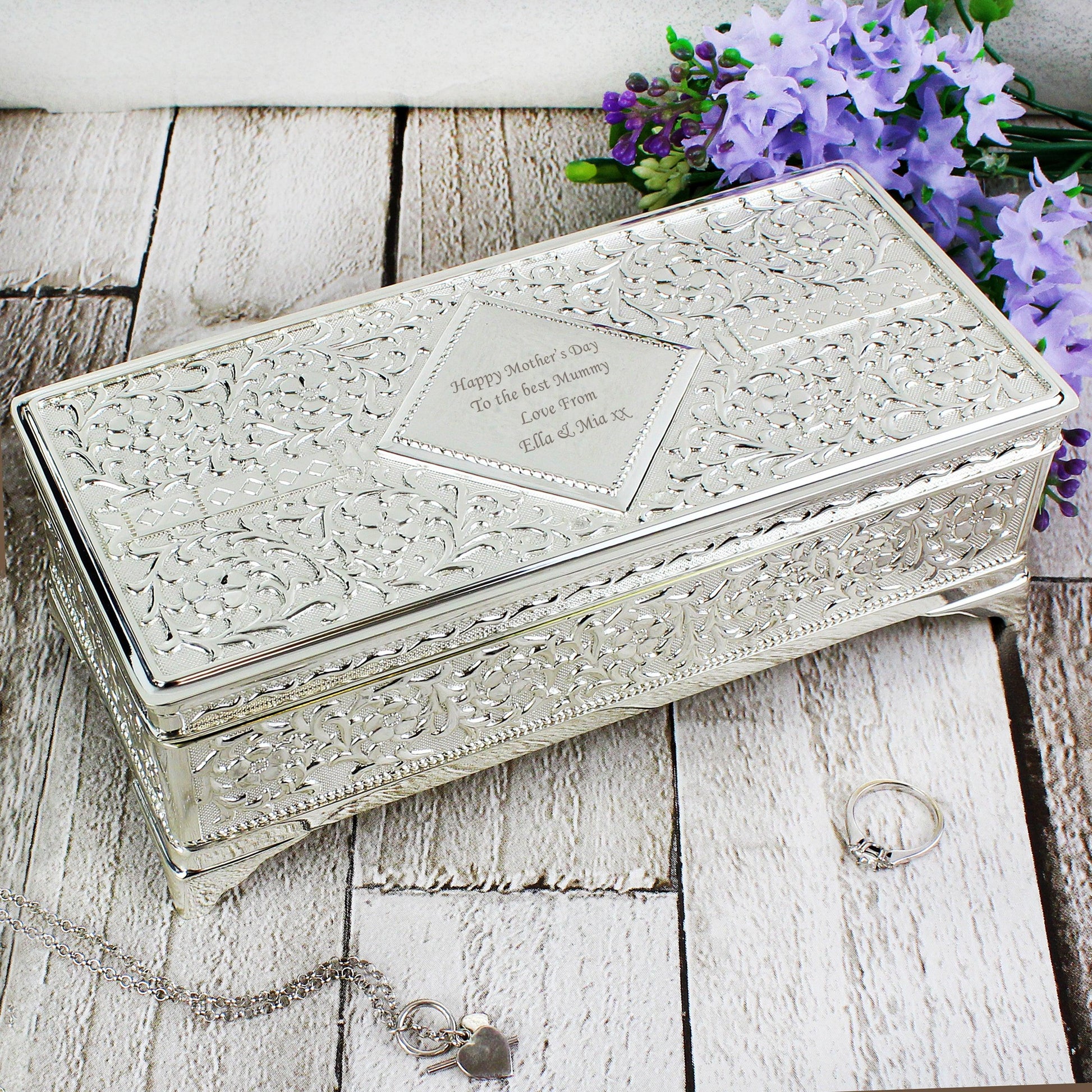 Personalised Antique Silver Plated Jewellery Box - Myhappymoments.co.uk