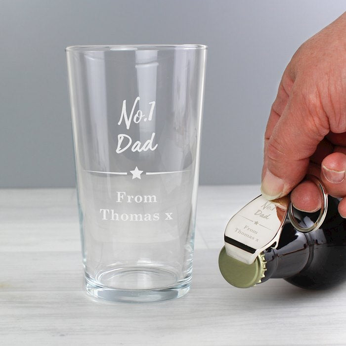 Personalised No.1 Pint glass & Bottle Opener Set