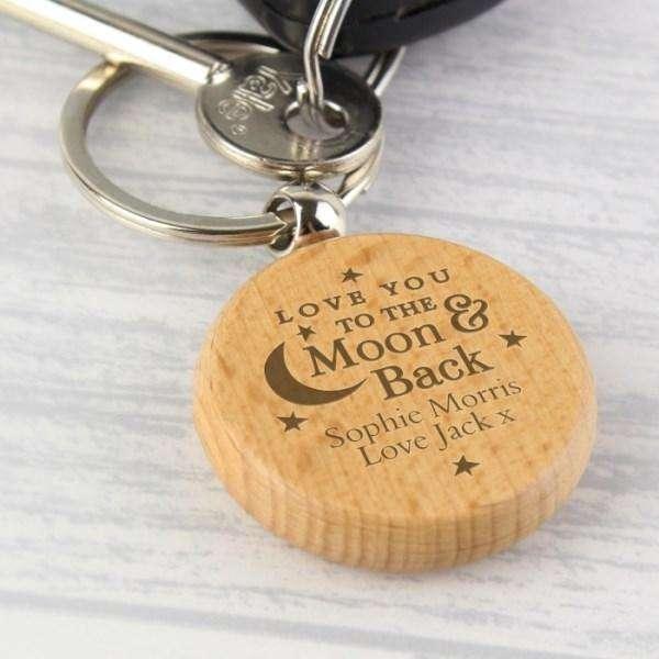 Personalised Wooden Love You To Moon & Back Keyring - Myhappymoments.co.uk