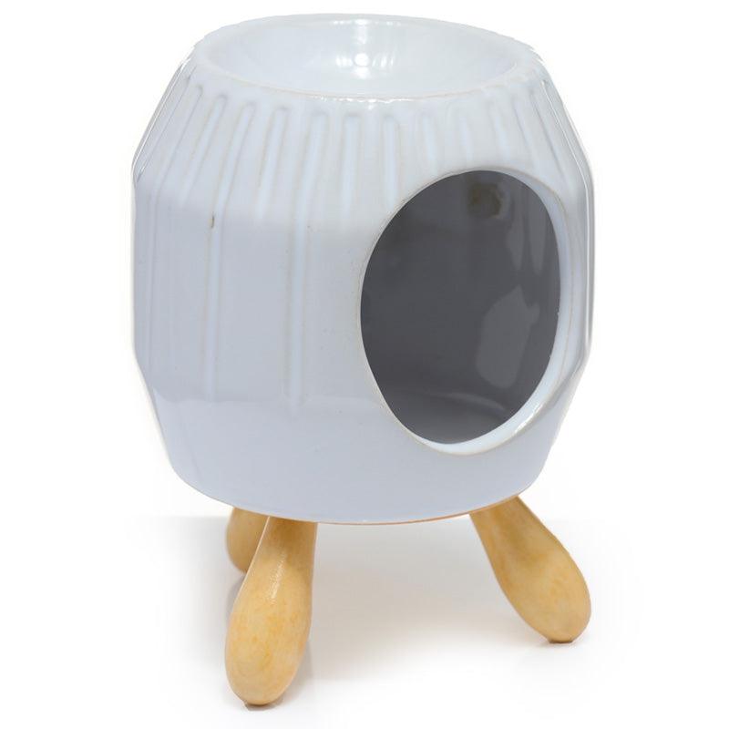 Ceramic White Abstract Ridged Oil Burner with Feet