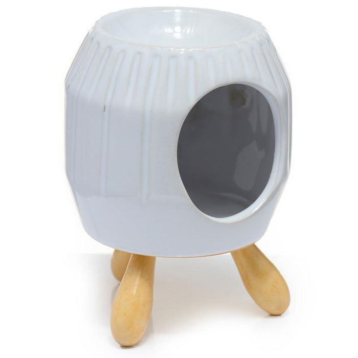 Ceramic White Abstract Ridged Oil Burner with Feet