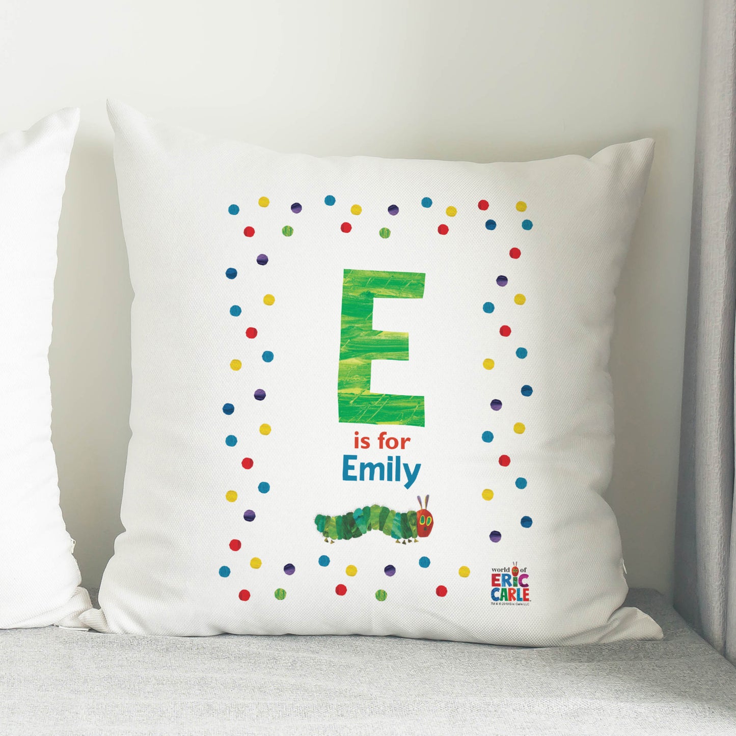 Personalised Very Hungry Caterpillar Spotty Initial Cushion