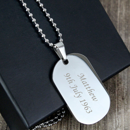 Personalised Stainless Steel Dog Tag Necklace - Myhappymoments.co.uk