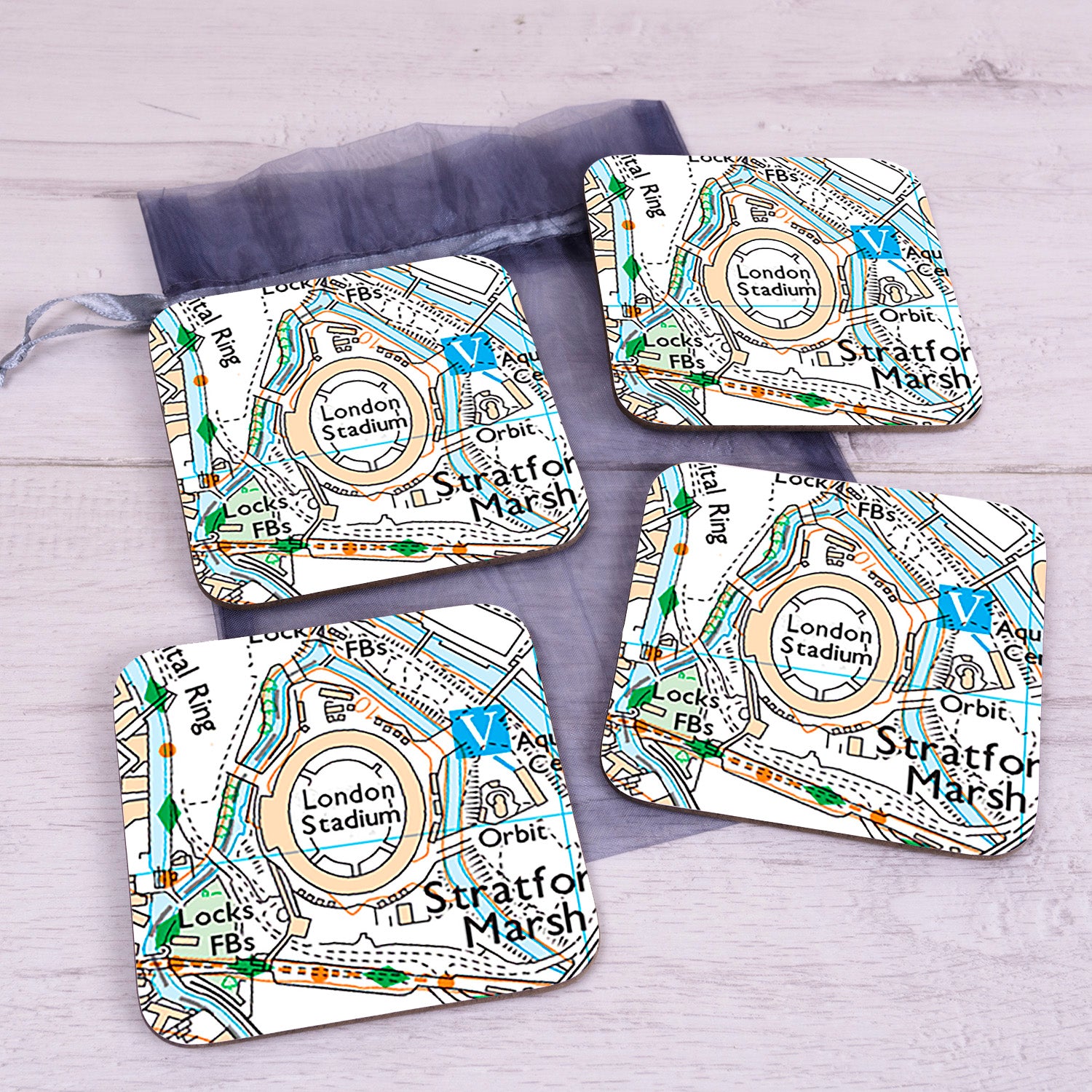 Football Club Stadium Map Set of 4 Coasters