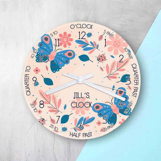 Personalised Kids Woodland Glass Clock