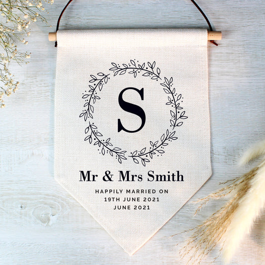 Personalised Floral Leaf Wedding Hanging Banner