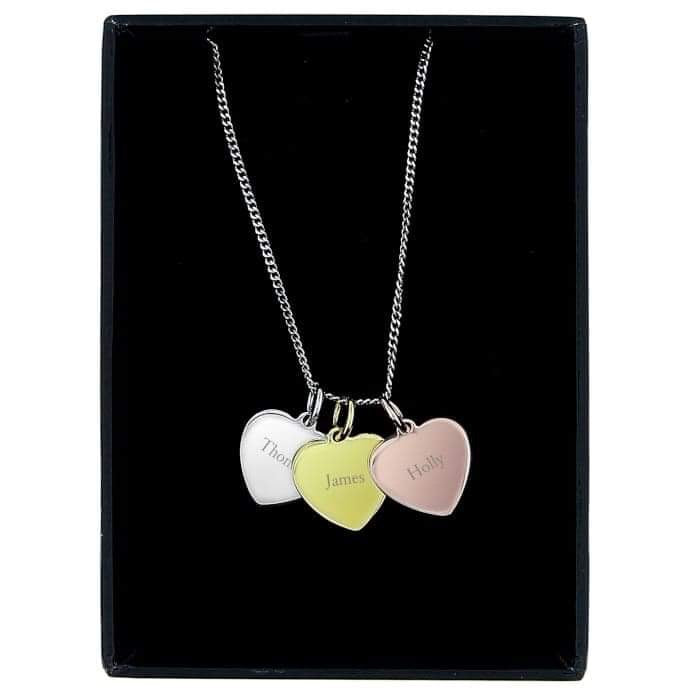 Personalised Gold, Rose Gold and Silver 3 Hearts Necklace - Myhappymoments.co.uk