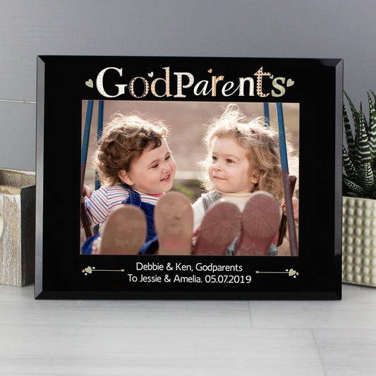 Personalised Godparents Black Glass 7x5 Photo Frame