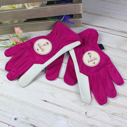 Personalised Floral Bouquet Medium Fuschia Gardening Gloves - Myhappymoments.co.uk