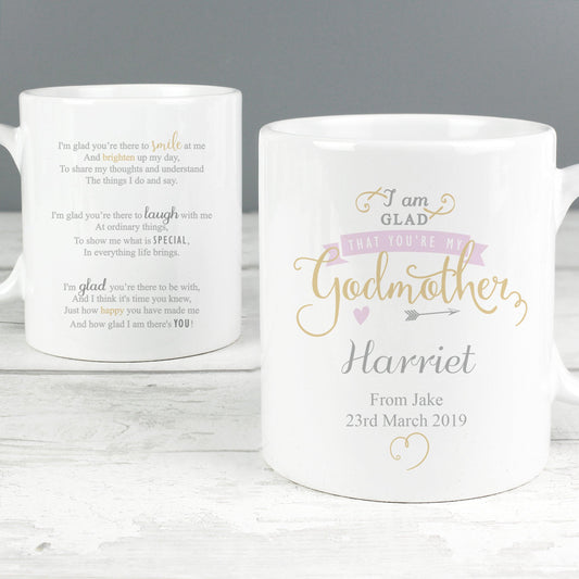 Personalised I Am Glad That You’re My Godmother Mug - Myhappymoments.co.uk