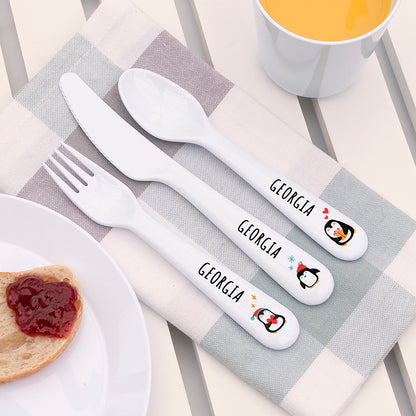 Personalised Christmas Children's Winter Penguin Cutlery Set