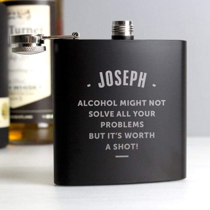 Personalised Any Message Black Hip Flask - Myhappymoments.co.uk