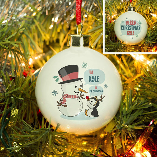 Personalised Mr Snowman Bone China Bauble - Myhappymoments.co.uk