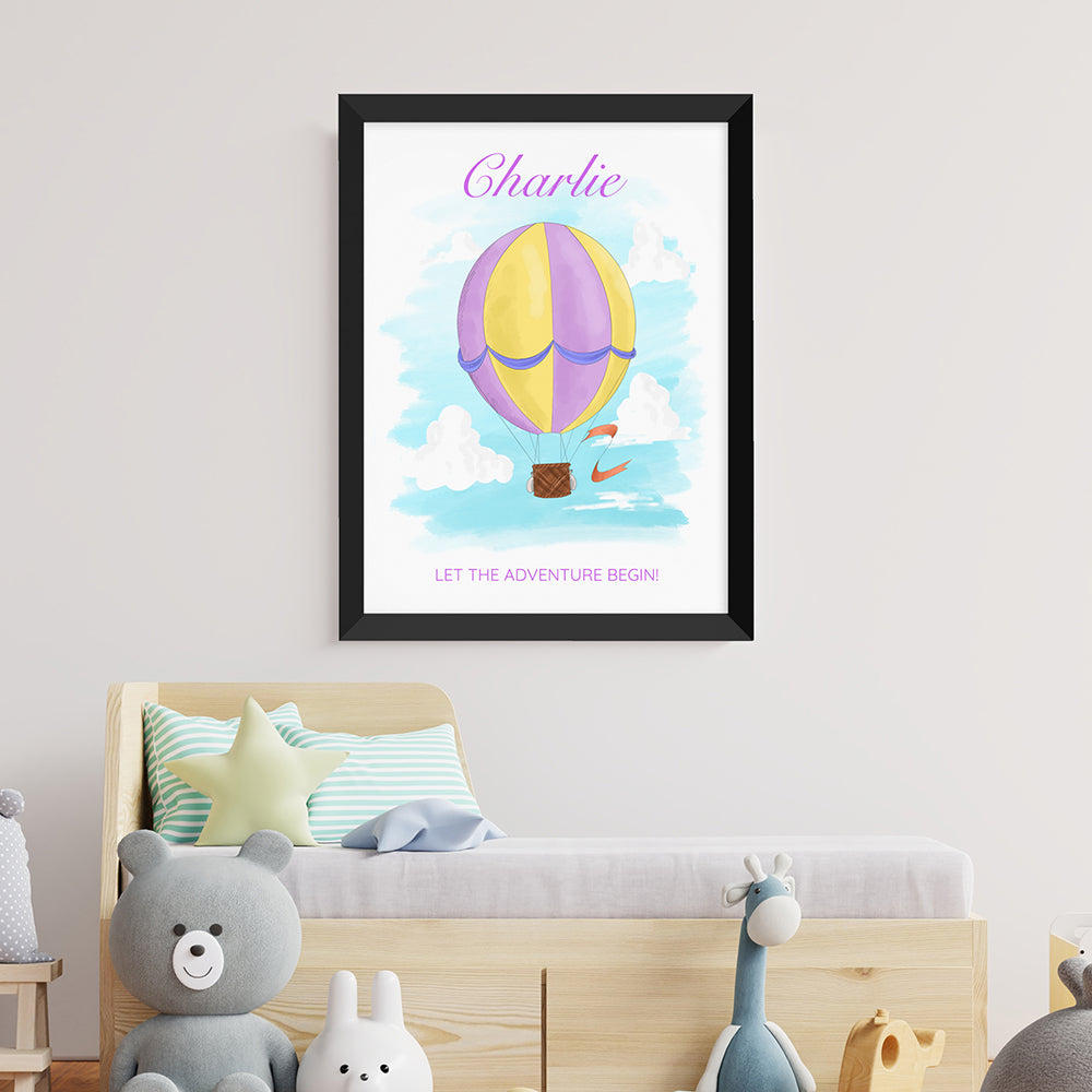 Personalised Hot Air Balloon Black Framed Print