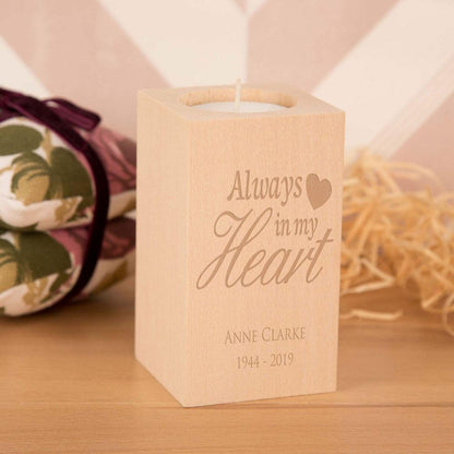 Personalised Always in my Heart Wooden Tea Light Holder