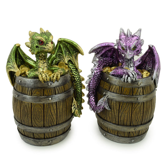 Elements Baby Dragon in Treasure Barrel Figurine