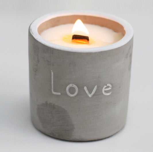 Concrete Wooden Wick Medium Candle Pot - Love - Purple Fig & Casis