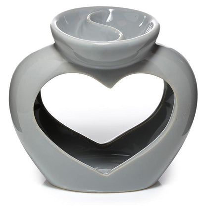 Ceramic Heart Shaped Double Dish Tea Light Oil and Tart Burner - Grey